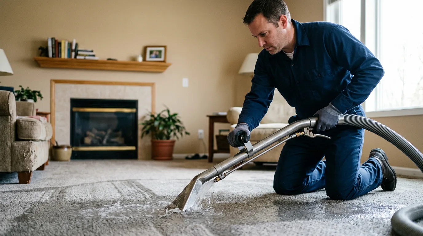 Water damage restoration technician working near Leicester, MA